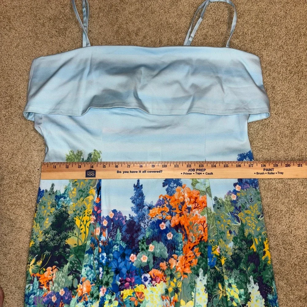 Anthropologie sleeveless fold over knee‎ length Dress floral Midi Blue Size L - Picture 12 of 14